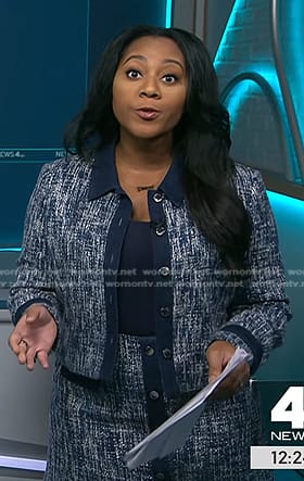 Kay Angrum's blue tweed jacket and skirt on NBC News Daily