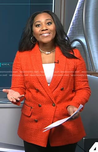 Kay Angrum’s red tweed blazer on NBC News Daily