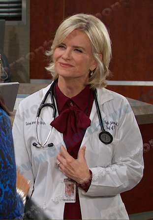 Kayla's burgundy tie neck dress on Days of our Lives