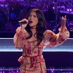 Kaylee Shimizu’s beige and pink floral sheer dress on The Voice