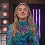 Kelly’s blue floral mesh top on The Kelly Clarkson Show