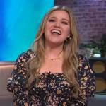 Kelly’s black floral print dress on The Kelly Clarkson Show