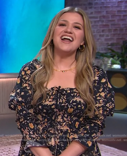 Kelly's black floral print dress on The Kelly Clarkson Show