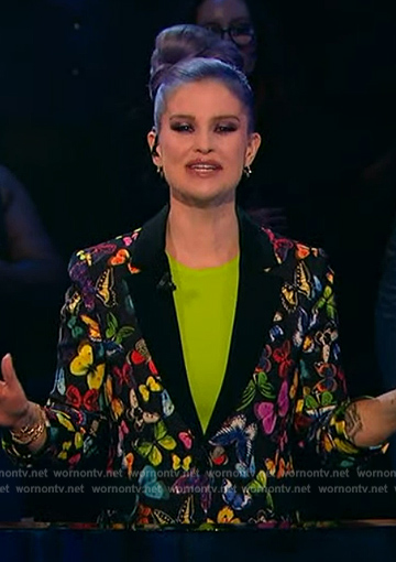 Kelly Osborne's black butterfly print blazer on Beat Shazam