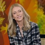 Kelly’s black plaid shirt on Live with Kelly and Mark