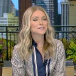 Kelly’s printed blouse with center stripe on Live with Kelly and Ryan