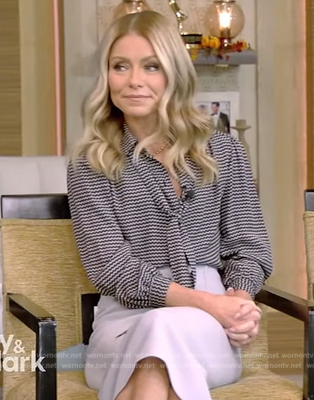Kelly's black checkered blouse on Live with Kelly and Mark