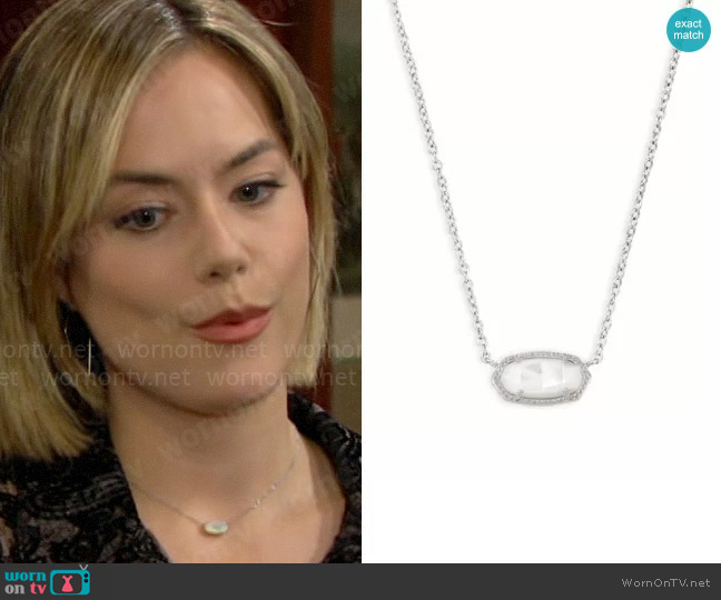 Kendra Scott Elisa Necklace in Ivory Mother of Pearl worn by Hope Logan (Annika Noelle) on The Bold and the Beautiful