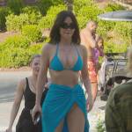 Kim’s blue sarong skirt and bra on The Kardashians