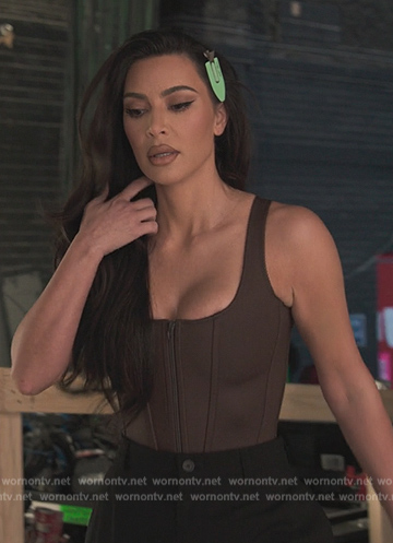 Kim's brown corset on The Kardashians