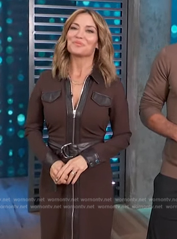 Kit’s brown zip down shirtdress on Access Hollywood