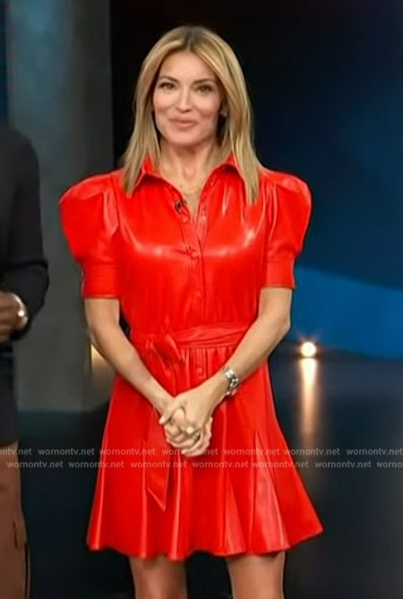 Kit Hoover's red leather dress on Access Hollywood