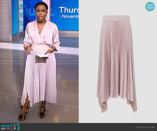 Joseph Knit Weave Plisse Ade Skirt in Pink worn by Zinhle Essamuah on NBC News Daily