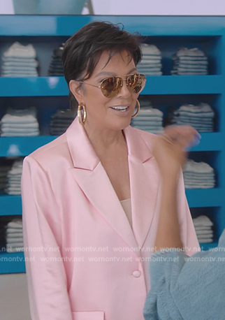 Kris's pink satin blazer and sunglasses on The Kardashians