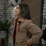 Kristina’s long camel shirt jacket on General Hospital