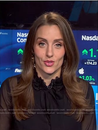 Kristina Partsinevelos’s black tie neck sheer blouse on NBC News Daily