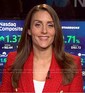 Kristina Partsinevelos’s red tweed blazer on NBC News Daily