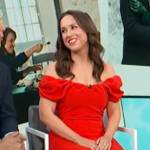 Lacey Chabert’s red off shoulder dress on Access Hollywood