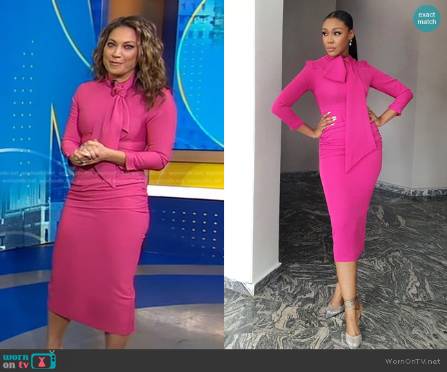 WornOnTV: Ginger’s pink tie neck dress on Good Morning America | Ginger ...