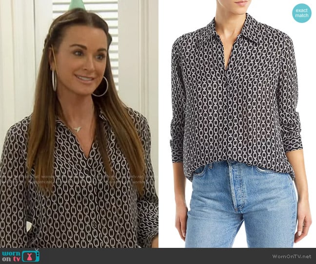 L'Agence Nina Chain Print Silk Blouse worn by Kyle Richards on The Real Housewives of Beverly Hills