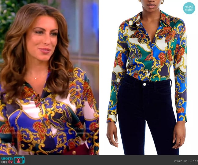 L'Agence Tyler Butterfly Print Silk Shirt worn by Alyssa Farah Griffin on The View