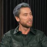 Lance Bass’s green leather jacket on E! News