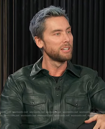 Lance Bass’s green leather jacket on E! News