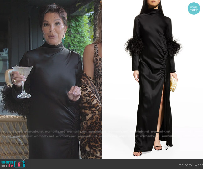WornOnTV: Kris’s black feather trim satin dress on The Kardashians ...