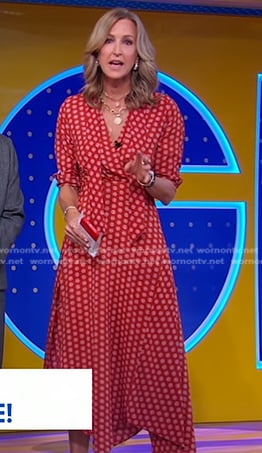 Lara's orange printed tie neck dress on Good Morning America