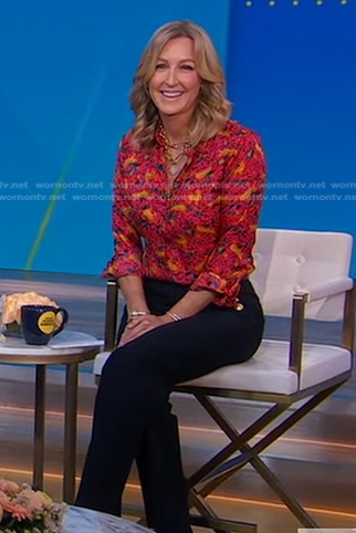 Lara’s red animal print shirt and pants on Good Morning America