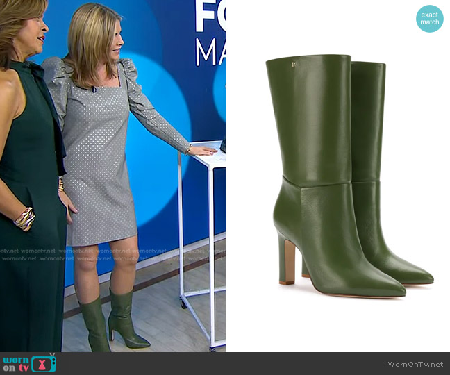 Larroudé Cindy Pointed Toe Boot in Olivine worn by Jenna Bush Hager on Today