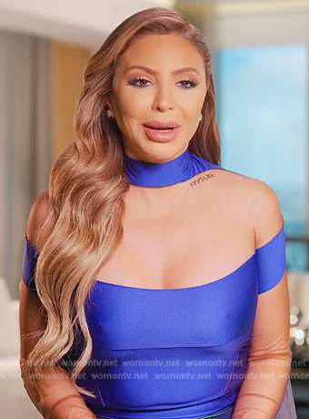 Larsa's blue confessional top on The Real Housewives of Miami