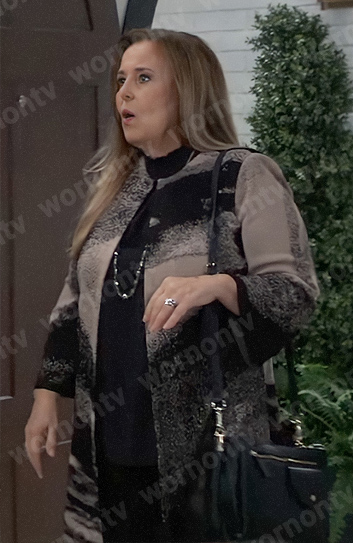 Laura’s beige and black abstract print jacket on General Hospital