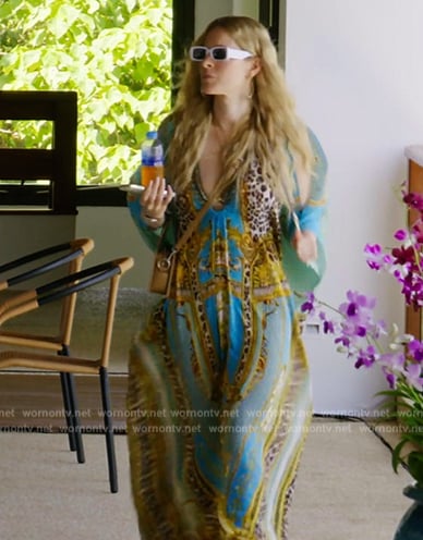 Leah's blue mixed print kaftan on The Real Housewives Ultimate Girls Trip