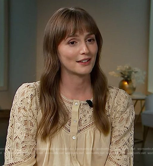 Leighton Meester's lace inset blouse on E! News