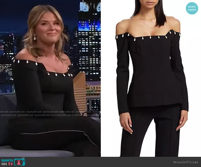 Lela Rose Faux Pear-Detailed Off-The-Shoulder Top worn by Jenna Bush Hager on Today