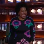 Leslie Jones’s black floral mini sweater dress on The Kelly Clarkson Show