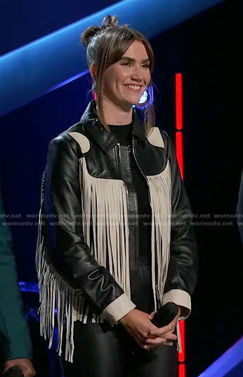 Lila Forde's black and white fringed leather jacket on The Voice