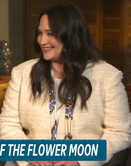 Lilly’s white tweed jacket on Access Hollywood