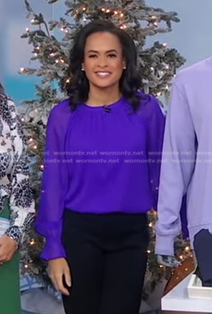 Linsey's purple sheer blouse on Good Morning America
