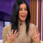 Lisa Ling’s beige dress with green trims on CBS Mornings