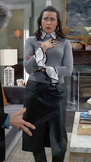 Lois's grey sweater with ruffled cuff shirt layer on General Hospital