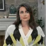 Lois’s yellow and black diamond print cardigan on General Hospital