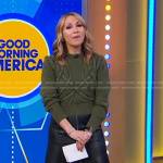 Lori’s green cable knit sweater and leather skirt on Good Morning America