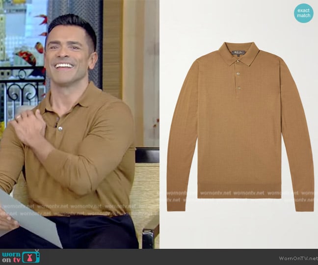 Loro Piana Slim-Fit Wish Virgin Wool Polo Shirt worn by Mark Consuelos on Live with Kelly and Mark