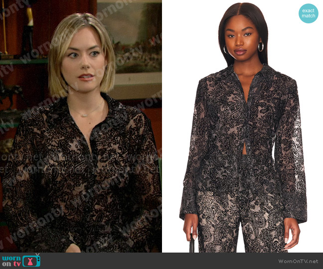 LPA Leo Velvet Burnout Blouse worn by Hope Logan (Annika Noelle) on The Bold and the Beautiful