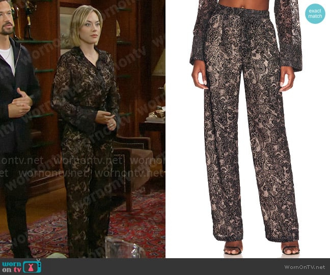 LPA Leo Velvet Burnout Trouser worn by Hope Logan (Annika Noelle) on The Bold and the Beautiful