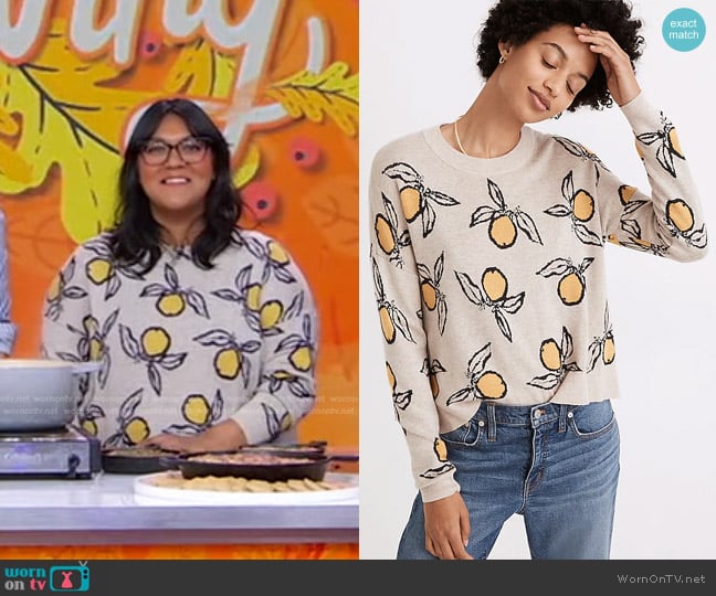 Madewell Tangerine Sketch Jacquard Pullover Sweater worn by Sohla El-Waylly on Good Morning America