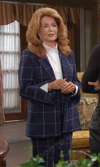 Maggie's blue windowpane check suit on Days of our Lives