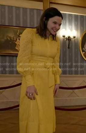 Maggie Rulli's yellow lace midi dress on Good Morning America